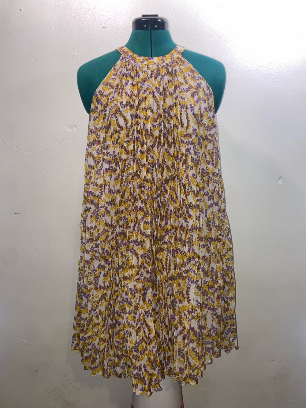 MELLODAY Maximalist Eclectic Mod Chintz Purple and Yellow Floral Lined Dress